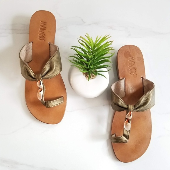 Mangos BALI Shoes - Mangos Bali Bronze Leather Shell Thong Sandals